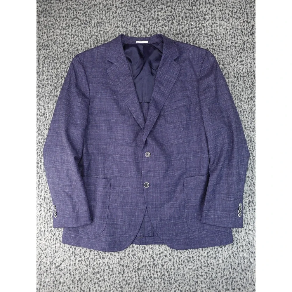 Peter Millar Blazer Mens 46R Navy Blue Good Glen Plaid Patch Pocket Sport Coat